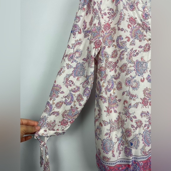 Adrienne Vittadini Multicolor Paisley Floral 3/4 Sleeve Boho Blouse - Picture 2 of 7